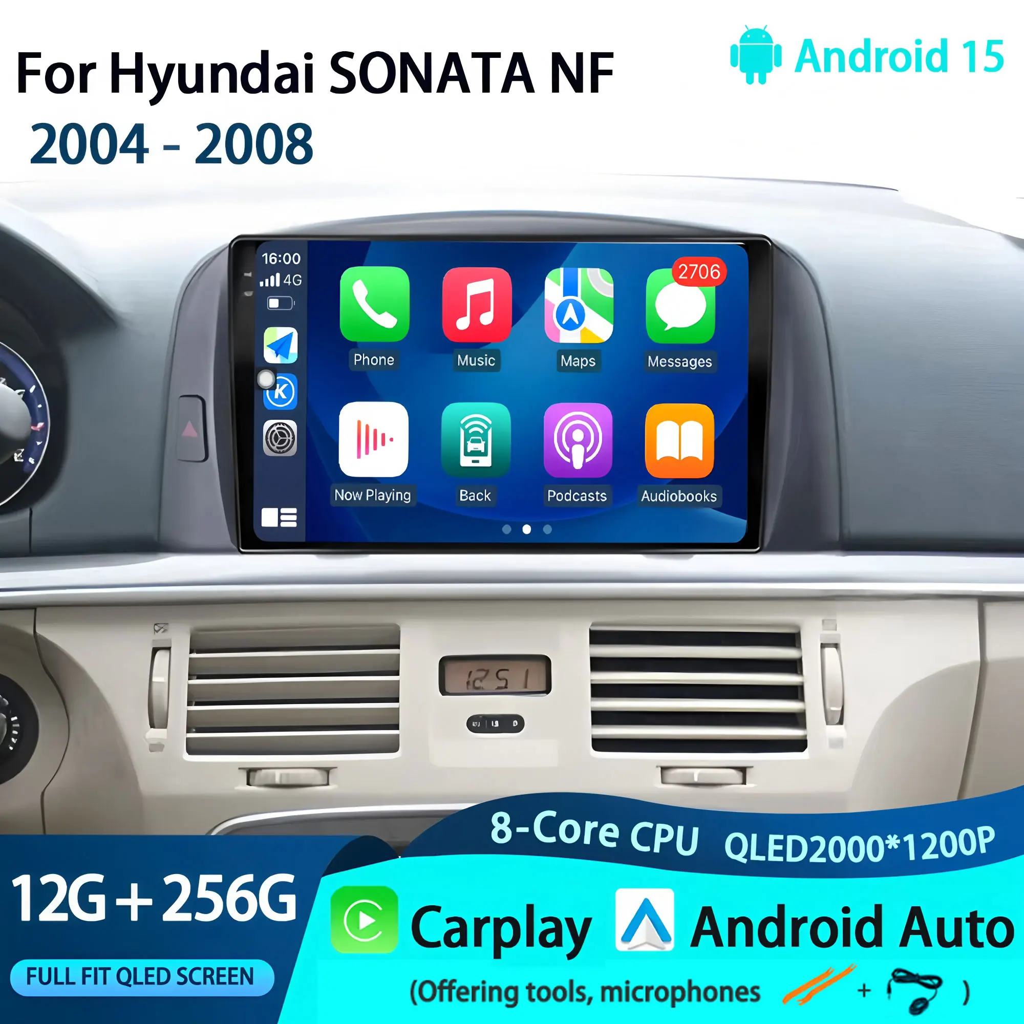 

Car Android 15 Radio Stereo For Hyundai Sonata NF 2004 -2008 Auto Multimedia Player Carplay QLED Touch Screen GPS Navigation