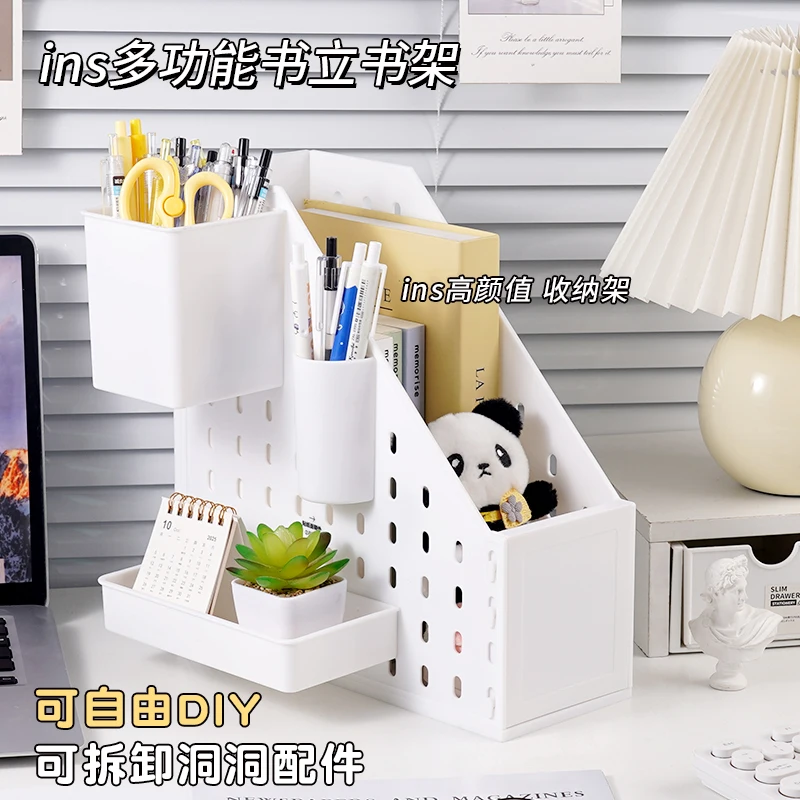 قطعة واحدة من منظم تخزين سطح المكتب البلاستيكي الأبيض مع مقصورات مفتوحة الوجه - حاملات صندوق ملفات متينة شديدة التحمل للمكتب