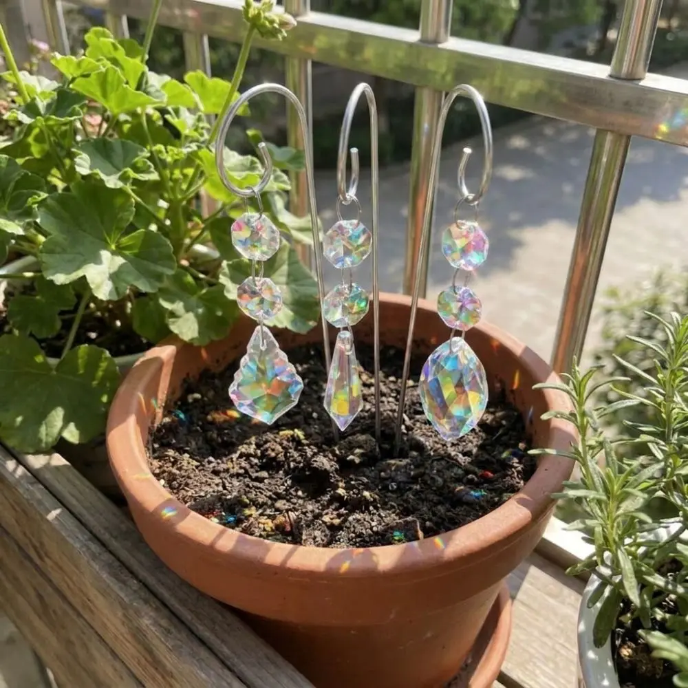 Colorful Crystal Prisms Suncatchers Handmade Reflective Rainbow Maker Metal Stake with Hook Exquisite Garden Suncatcher