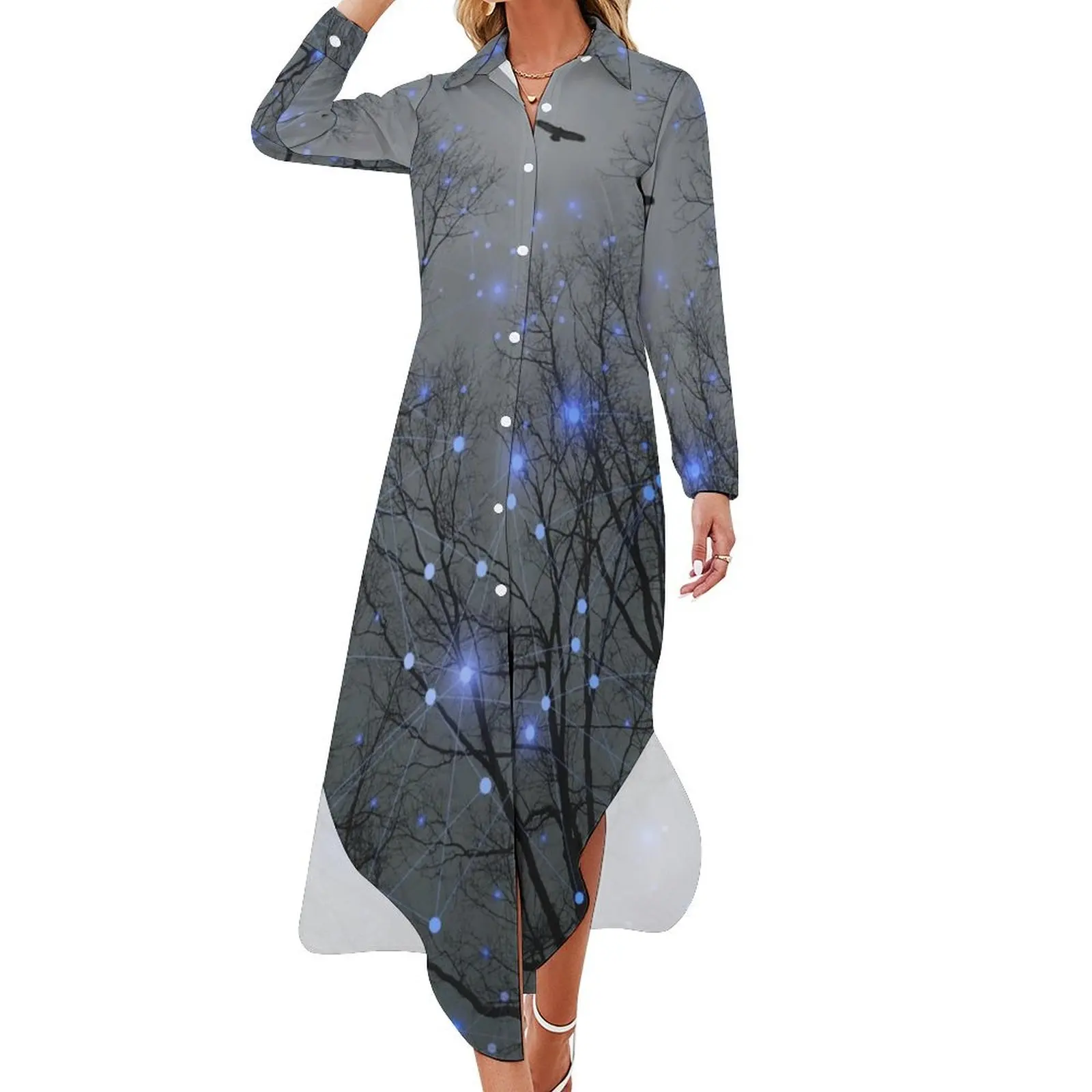 

The Sight of the Stars Makes Me Dream Long Sleeved Shirt Dress Women's summer dress luxury women's party dress evening prom