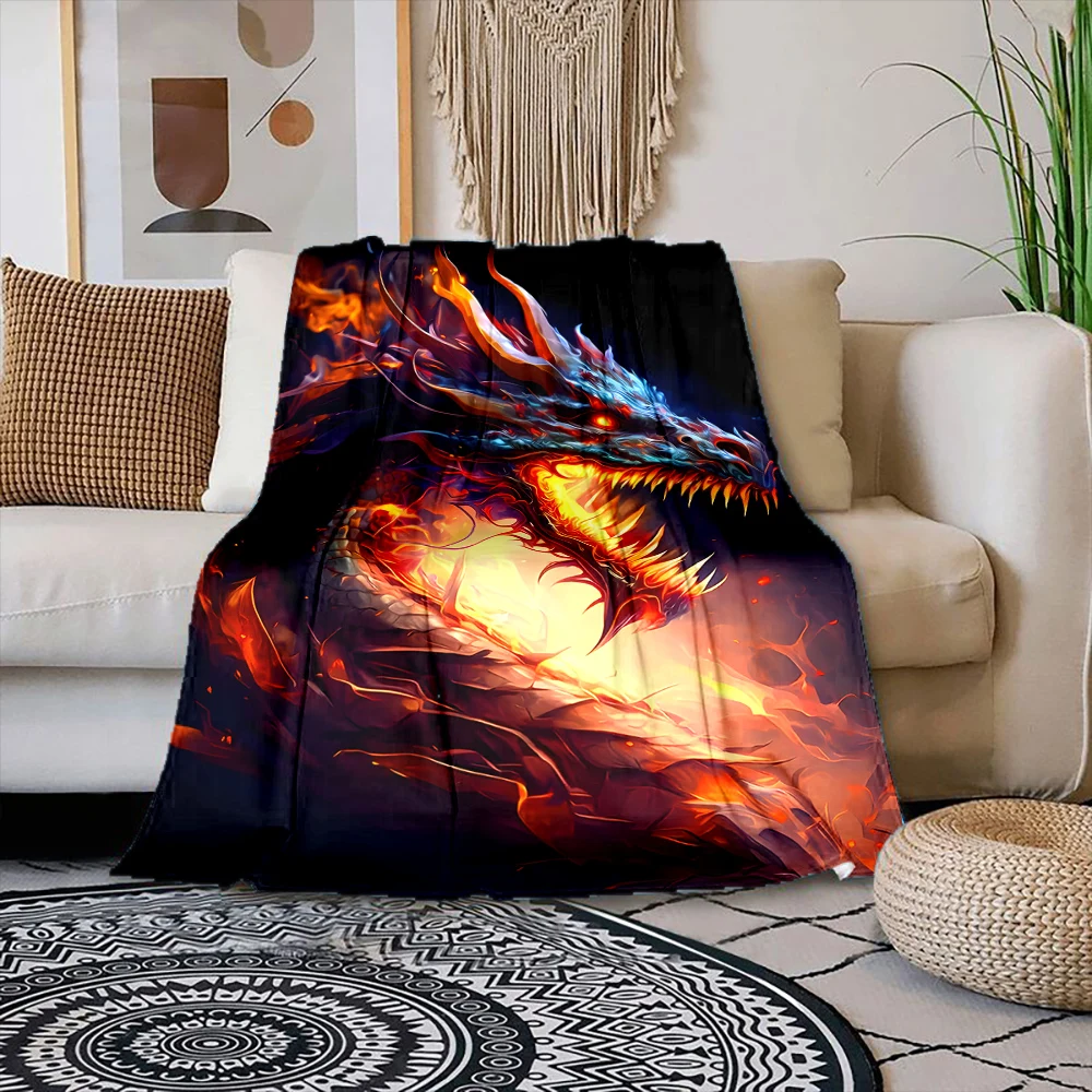 Multiple sizes Fiery Burning Dragon  Print Blanket Warm Soft Suitable for All Seasons for Home Sofa Travel Camping Picnics RV