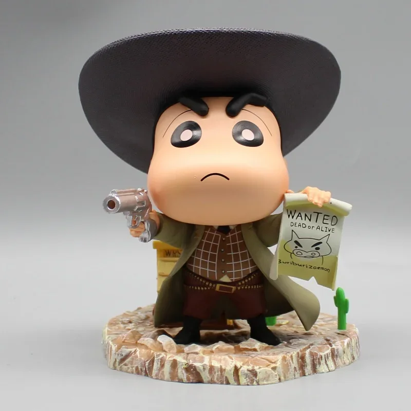 New Crayon shin chan figure xiaoxin cos Wilderness Big Escort Western Cowboy With Gun Handmade pvc Model Decorative Toy Gifts