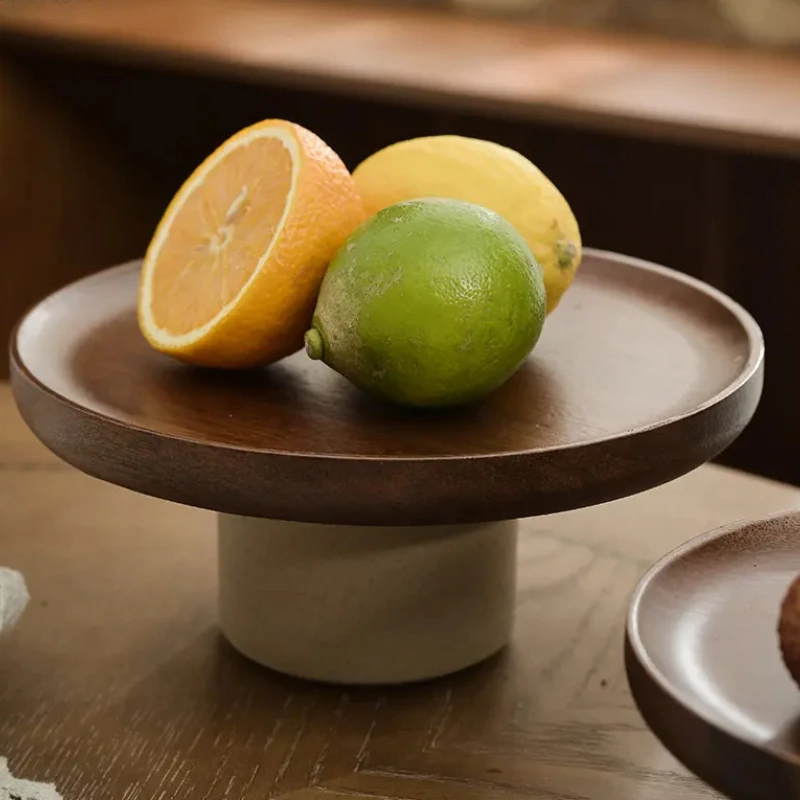 Pottery Tableware Set - Fruit Plate, Wood Refreshment Tray, Snack Tray, Cake Pan, Dessert Plate, Display Stand, & Dim Sum Plates