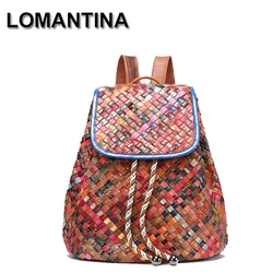 LOMANTINA Fashion Designer Women Genuine Leather Backpack Shoulder School Bags for Teenagers Travel Cowhide Female Knapsack