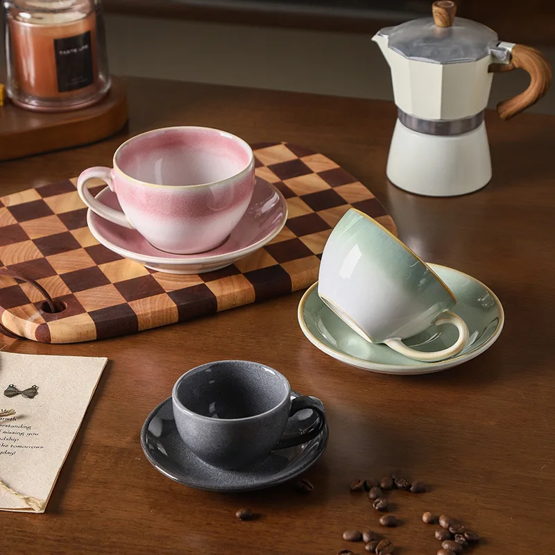 

Керамическая кофейная чашка в стиле ретро с тарелкой, капучино, латте, необычная кружка с тиснением в стиле латте, чайная чашка, кухонная столовая, бар