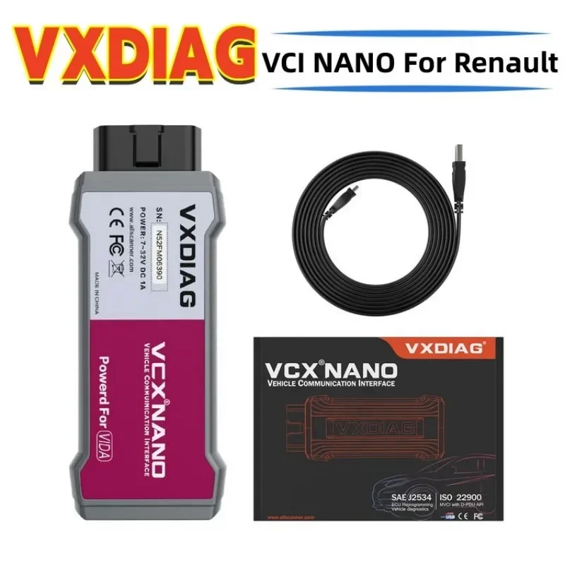 

VXDIAG VCX NANO RVDIAG For Renault Full Systems Diagnostic Tool J2534 ECU Coding Programming OBD2 Scanner TPMS EPB SAS Oil Reset