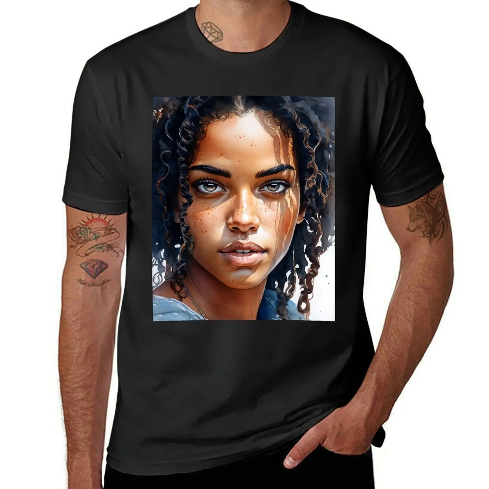 Brazilian Beauty: Watercolor Portrait with Intricate Details T-Shirt funnys anime t shirts for men graphic