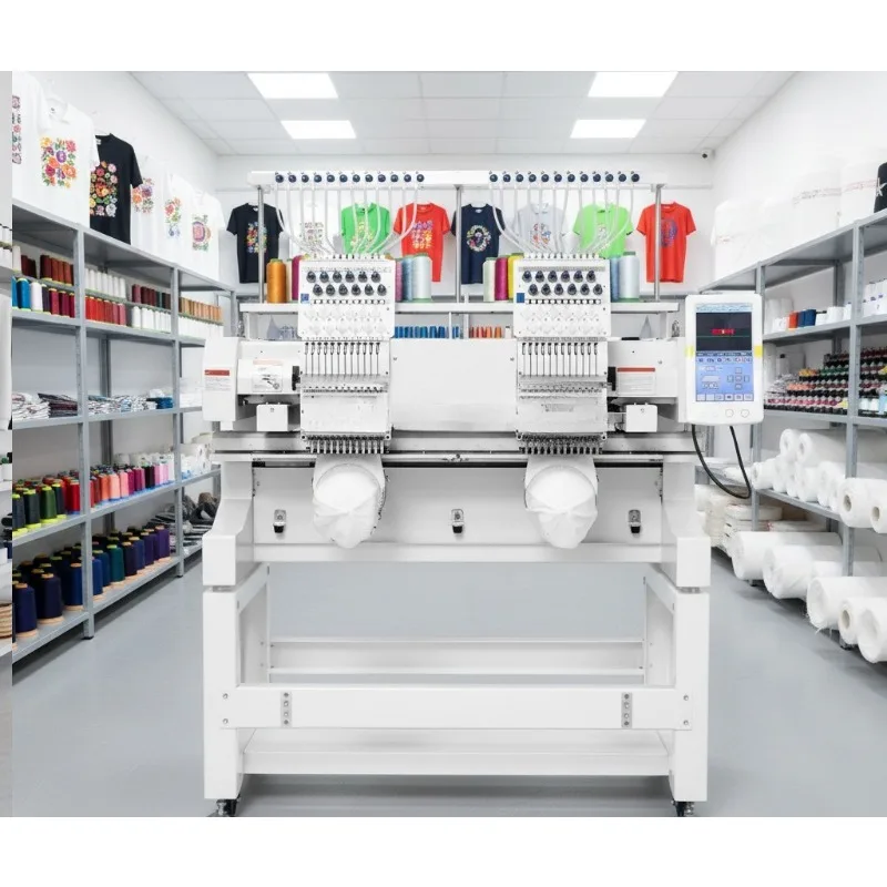 2-head, 12-needle high-speed computerized embroidery machine, large fully automatic hat embroidery machine