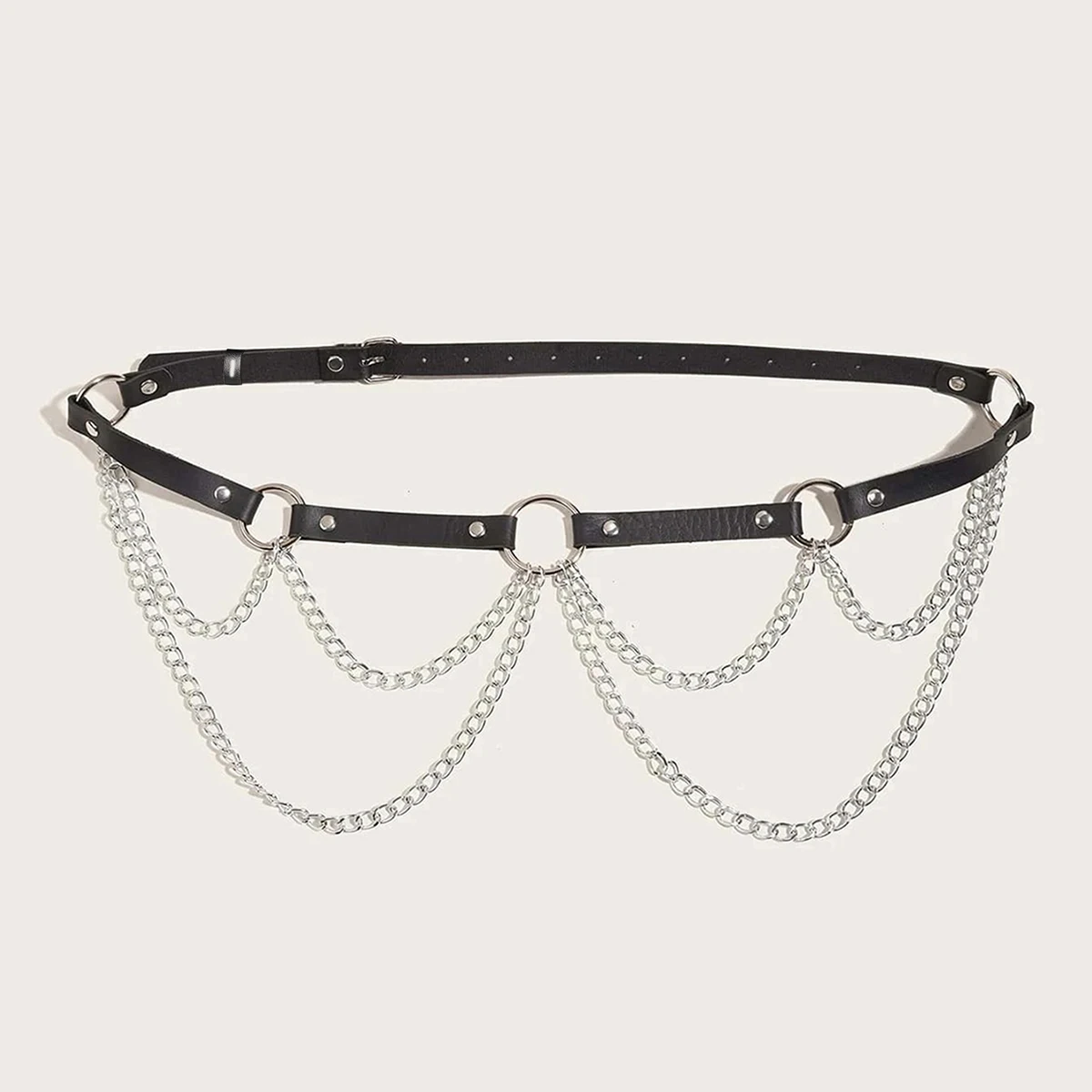 حزام سلسلة من جلد البولي يوريثان للنساء، حزام خصر مثير على شكل سلسلة قوطي قابل للتعديل للحفلات التنكرية #2