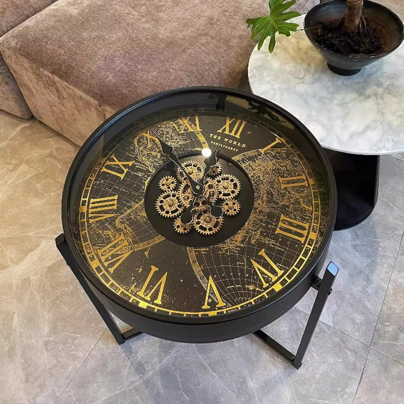 Metal Coffee Table Modern Luxury Coffee Table Detachable Minute Clock Gear Side Tables Living Room Art Aesthetic Furniture
