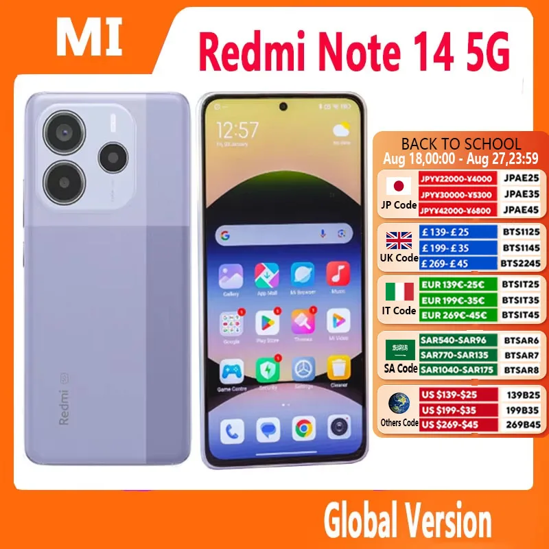 Redmi Note 14 5G Xiaomi Global Version MediaTek Dimensity 7025 Ultra 108MP Camera 45W Turbo Charging 5110mAh Battery Smartphone