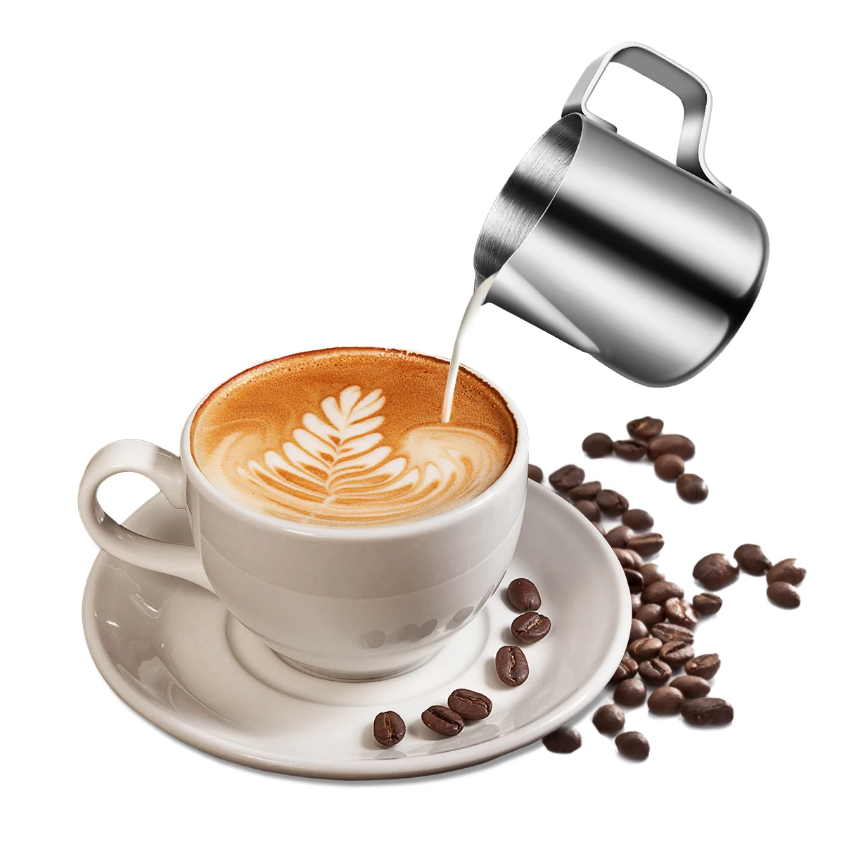 

1pc Stainless Steel Milk Frothing Latte Art Cup Cappuccino Pitcher Dishwasher Safe Coffee Cup For Home Kitchen Bar (100Ml