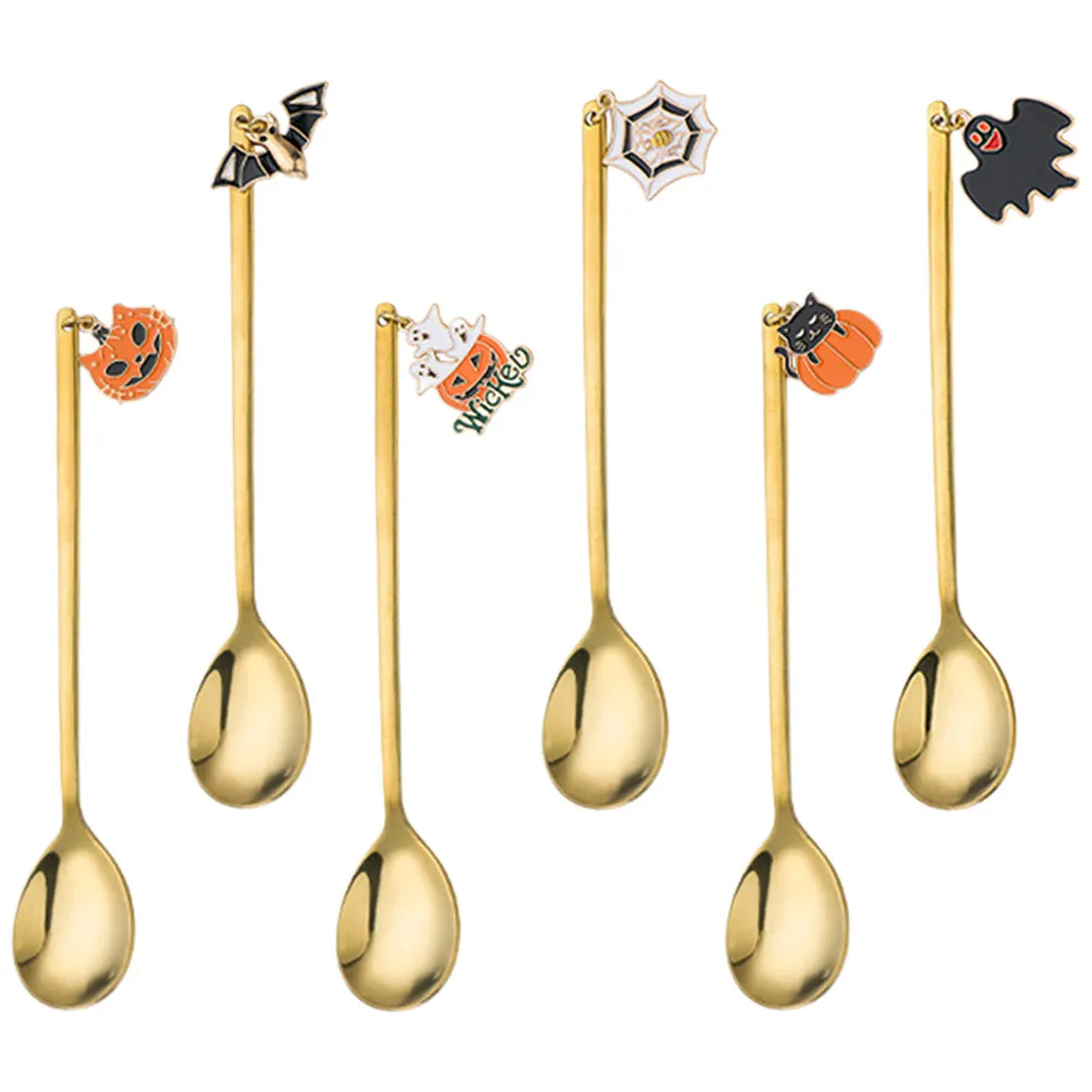 

6 Pcs Metal Dessert Spoon Stainless Steel Scoops Halloween Tableware Dinner for Household Style Multipurpose