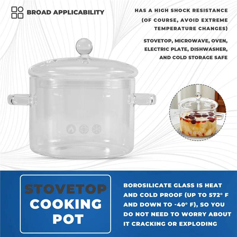 

Кастрюля ABXF-Glass с крышкой, кастрюля с крышкой и ручкой, кастрюля для приготовления пищи, прозрачная кастрюля для супа, высокий боросиликат, 1900 мл Dura