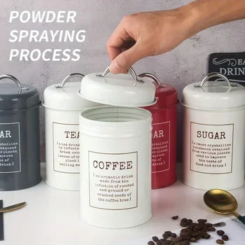 Coffee Sugar Container Sets Decor Lid Farm Metal Tea Coffee Sugar Storage Jars Canister Bin Pot Kitchen Container