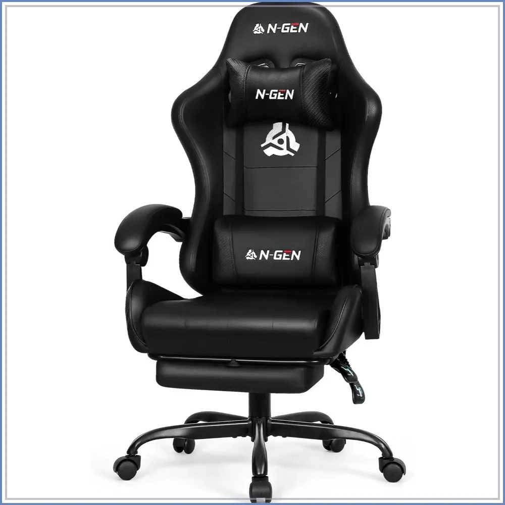 Ergonomic Gaming Chair with Footrest, High Back, PU Leather, Reclining, Linkage Armrests, Adjustable for Home Office