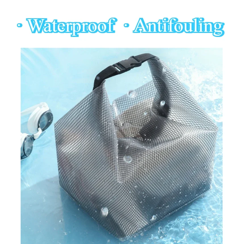 1pc Waterproof Storage Bag Large Capacity Drawstring Carabiner Design Portable Swimming Bathroom Men and Women Outdoor Wash Bag