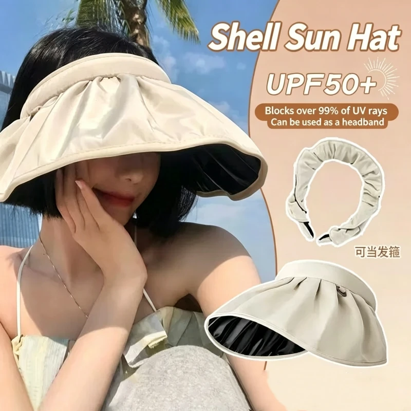 

Sunscreen hat for women in summer, UV protection 2026 new style,shell shaped hollow top hat, face covering, large brim, foldable
