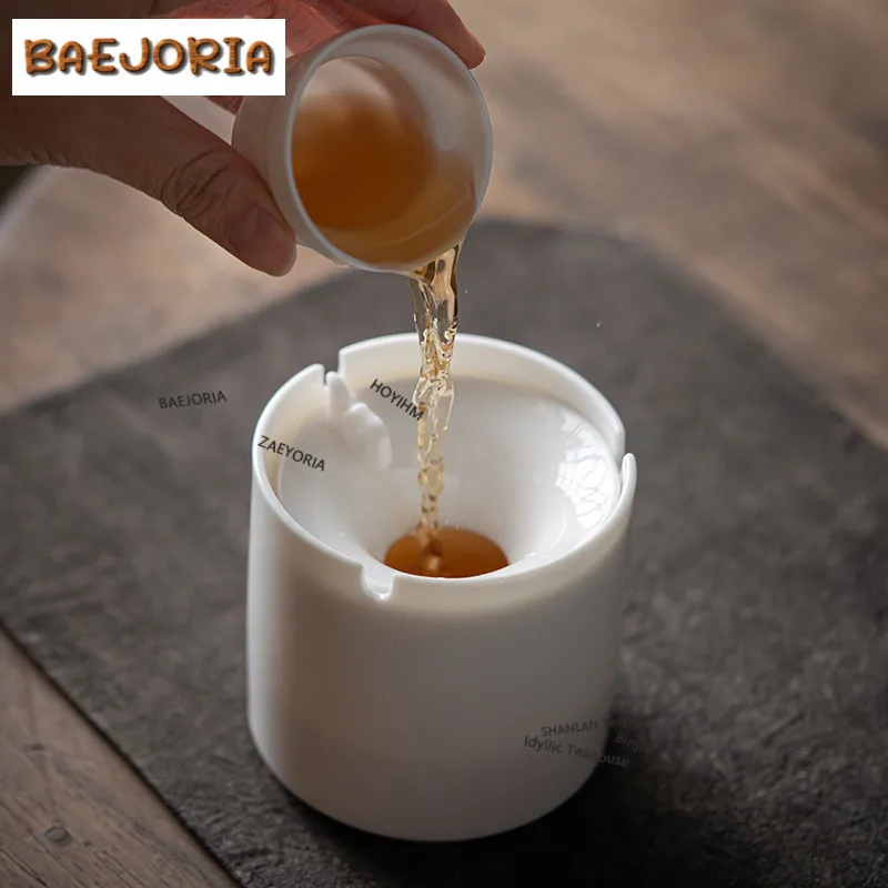 White Porcelain Mutton Fat Jade Jianshui Retro Tea Wash Writing-brush Washer Tea Residue Barrel Chaxi Accessories Ornaments