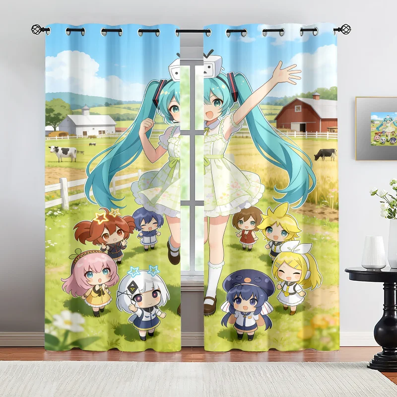 Hatsune Miku Blackout Curtains 2Pcs, Top Ring Hole without Rod, Anime-style illustration Style Bedroom Gaming Room Dorm Decor