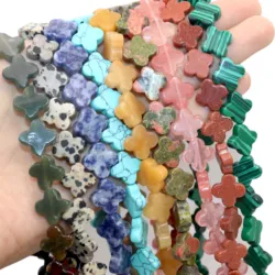 14MM Clover Shape Natural Stone Agates Quartzs Jaspers Spacer Loose Beads For Jewelry Making DIY Bracelet Necklace Accessories
