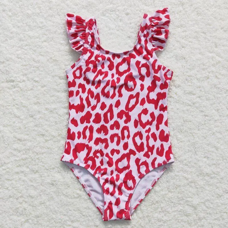 summer infant toddlers baby girl's swimsuit 1pcs red leopard swimwear kids clothing outfits children boutique clothes