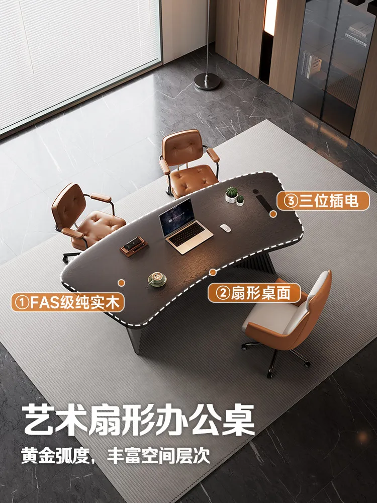 Ji Gift Designer Solid Wood Semicircular Arc Desk Boss Table New High-end Computer Desk Tea Table Integrated Dual Use