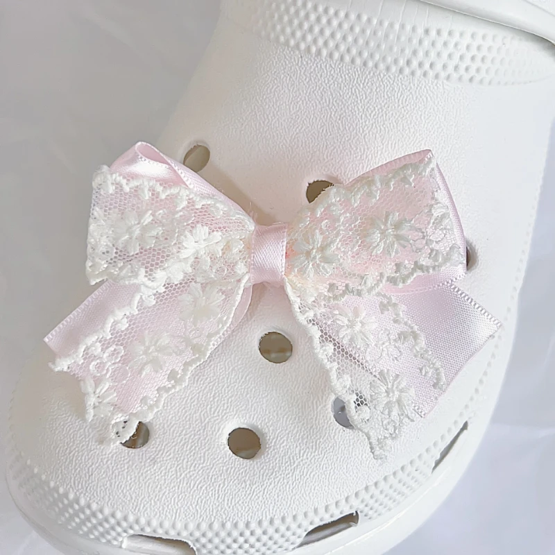 New Cute Pink Bowknot Pink Bear Shoe JIBBITZ Charms Removable Accessories Suitable for Sandals Garden Shoes Xmas Gifts