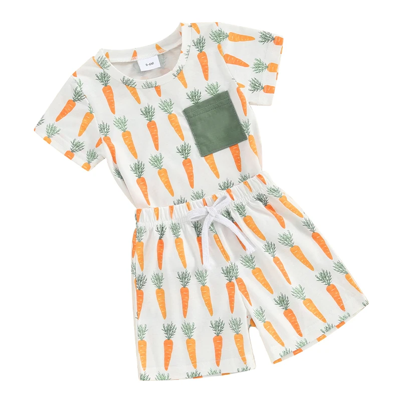 Baby Boy Easter Outfit Toddler Shorts Sleeve T Shirt Shorts 2 Piece Set Infant Summer Carrot Print Clothes