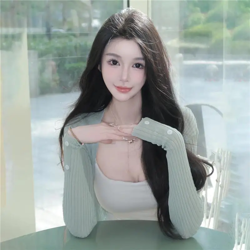 

Вязаный кардиган Mint een Slim Fit Long Sve Open Soft Lightweight ort Sle Korean Sweet Sle V-Ne Color