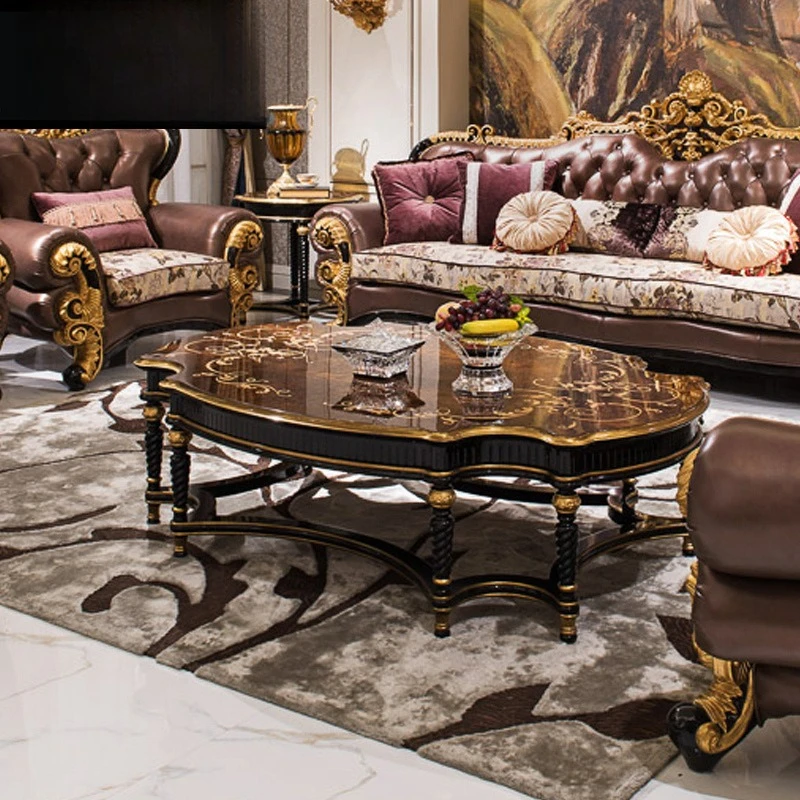 

European style solid wood carved coffee table, large living room, TV cabinet, coffee table furniture combination