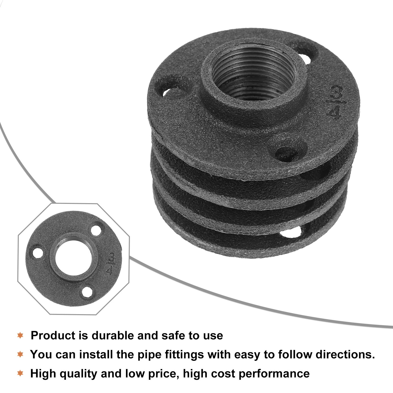 

10Pcs Malleable Iron Floor Flange Decorative Cast Iron Fittings Fixed Base for Furniture Shelving Industrial Use