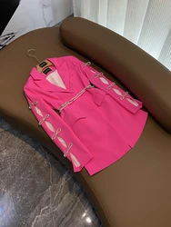 Lady Office elegante fiocco di strass progettato scava fuori l'abbigliamento da lavoro a maniche lunghe da donna Slim aderente Midi lunghezza Blazer