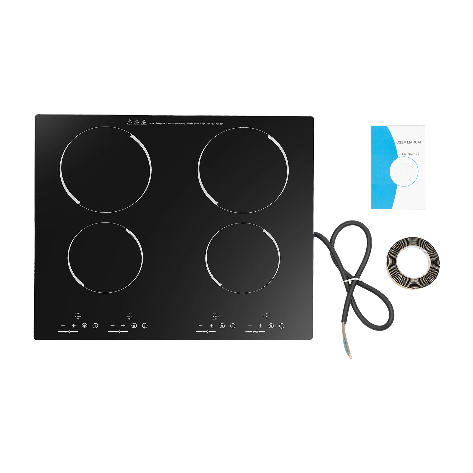 4 Burner Electric Ceramic Cooktop 110V 3000W 9 Power Levels LED Touch Display Built Countertop Dual Mount Overheat Lock Protection Far Infrared Heating Household Restaurant Cooking Range