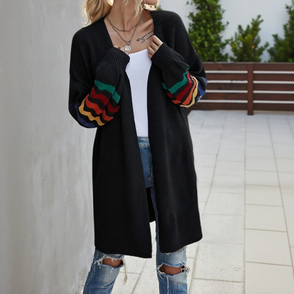 

Женский повседневный кардиган с круглым вырезом и открытым передом, трикотаж с длинными рукавами, прямая трубка без украшения