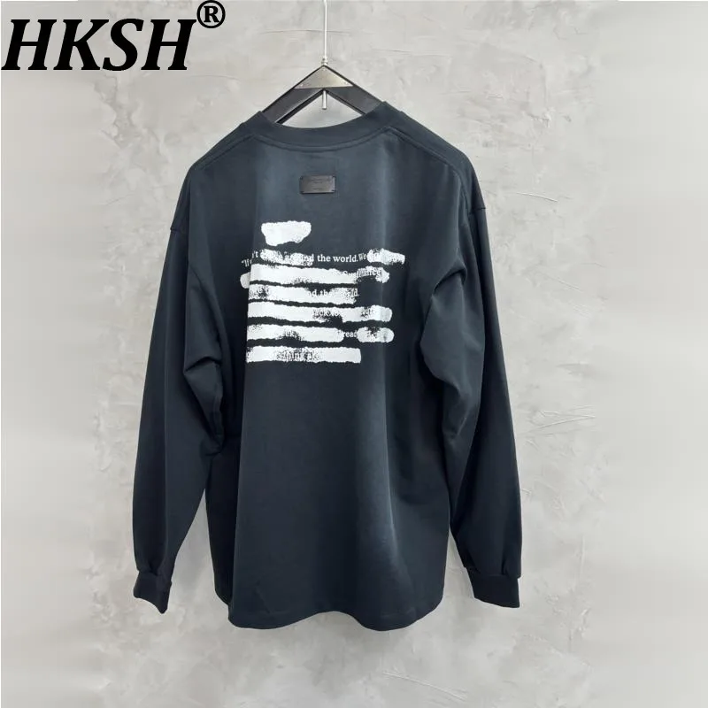 

HKSH Модная брендовая нишевая дизайнерская винтажная футболка с длинным рукавом Модная темная повседневная шикарная футболка Ins Top Мужские хлопковые свободные футболки HK12764