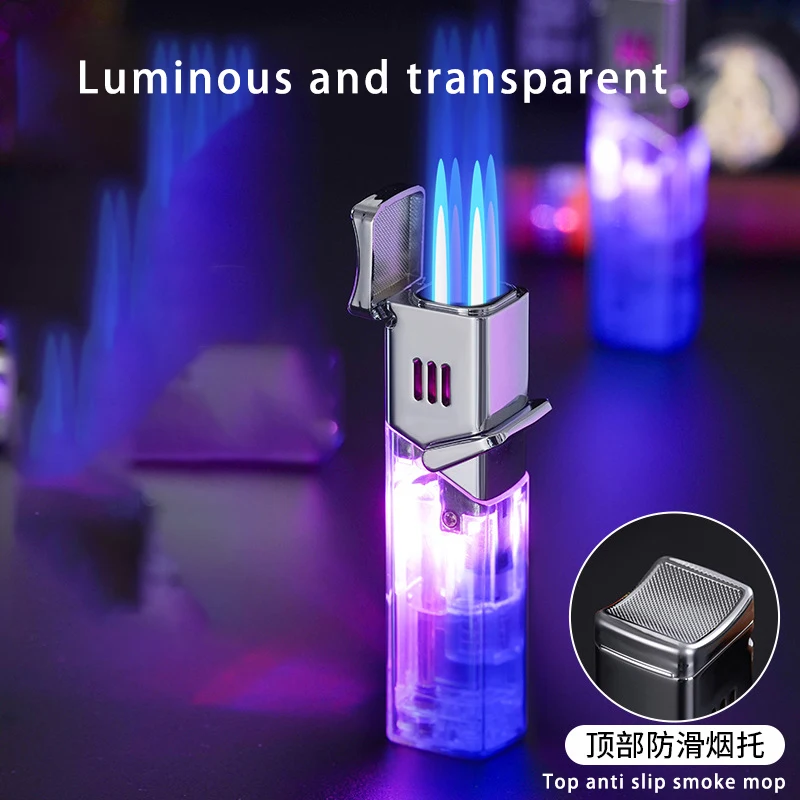 Classic Transparent High Appearance Four Fire Direct Blue Flame Gas Lighter Super Powerful Cigar Special Lighter