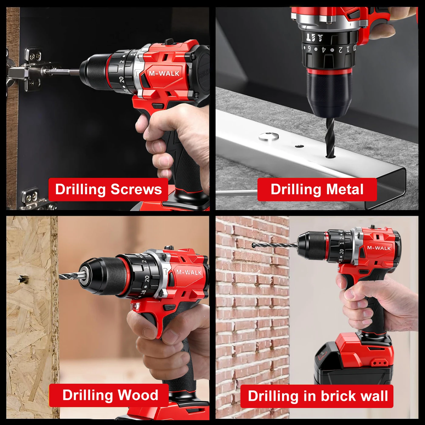 M-WALK Professional Brushless Impact Drill Compact & Lightweight Design Stepless Electric Drill For 18V Battery