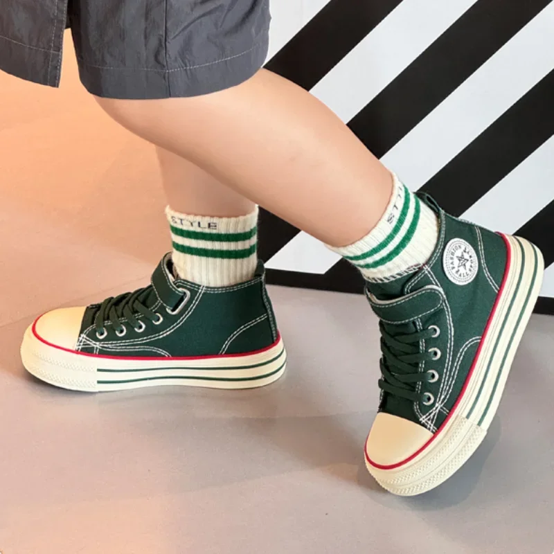 Children Low-top Canvas Shoes Flat Bottomed Lace-up Boys Girls Soft Bottom Casual Shoes Outdoor Kid Cycling Sports Running Shoes