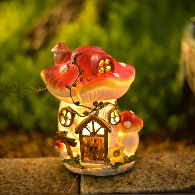 Personalized And Creative Mushroom Solar Lights Desktop Decorations Resin Crafts Statues Courtyard Outdoor Garden Decorations