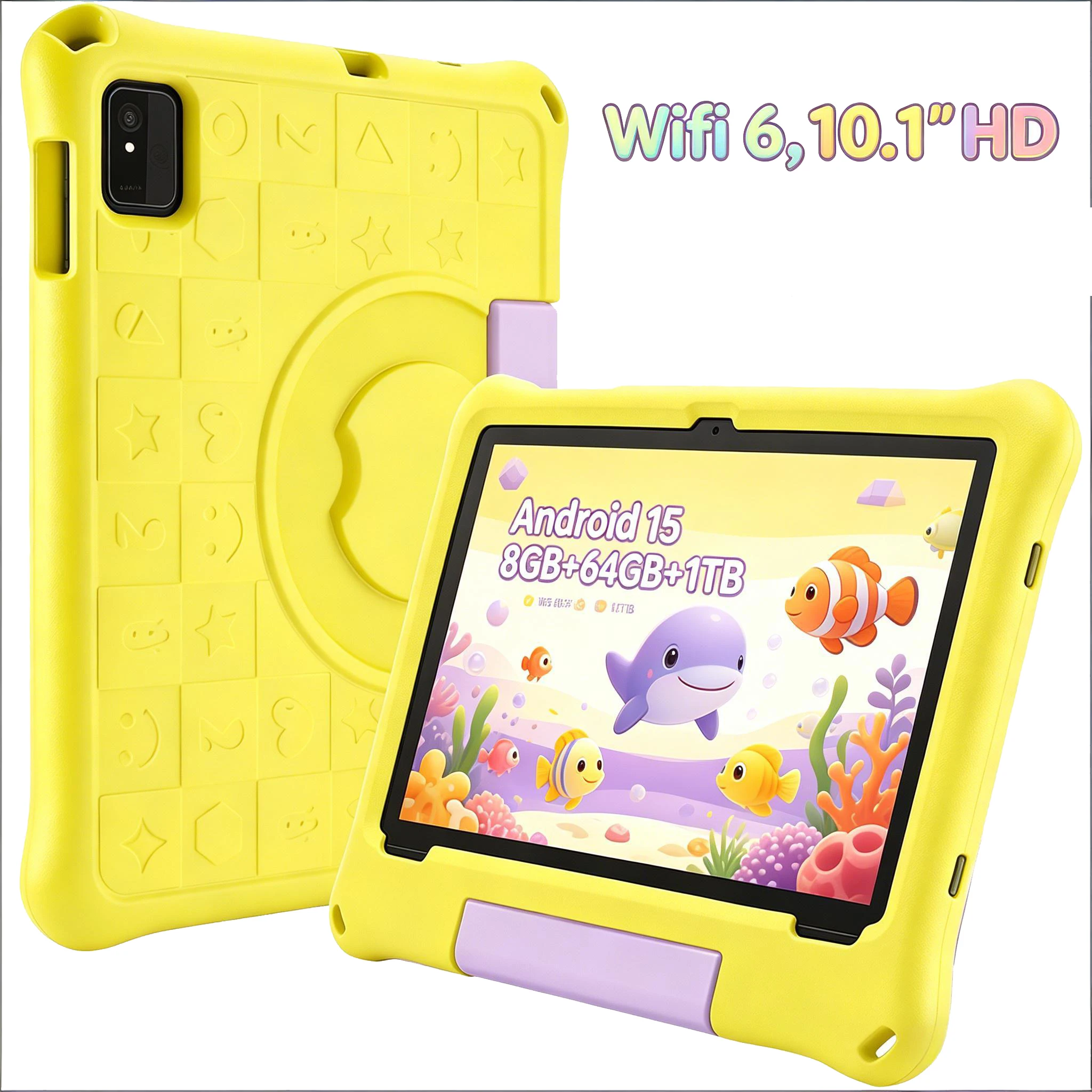 Newest Kids Tablet 10.1 Inch HD Android 15 Octa-Core 8GB RAM 64GB ROM 1TB Expand WiFi6 Children Learning Tablet Parental Control