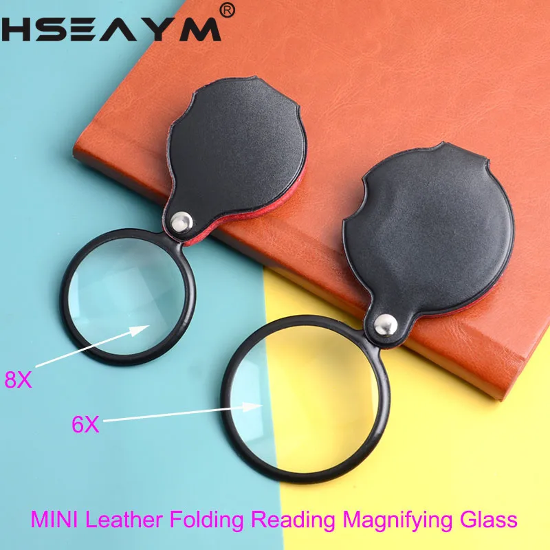 6X 8X MINI Artificial Leather Folding Pocket Handheld Magnifier Small Loupe Magnifying Glasses Reading Newspaper Phone Screen