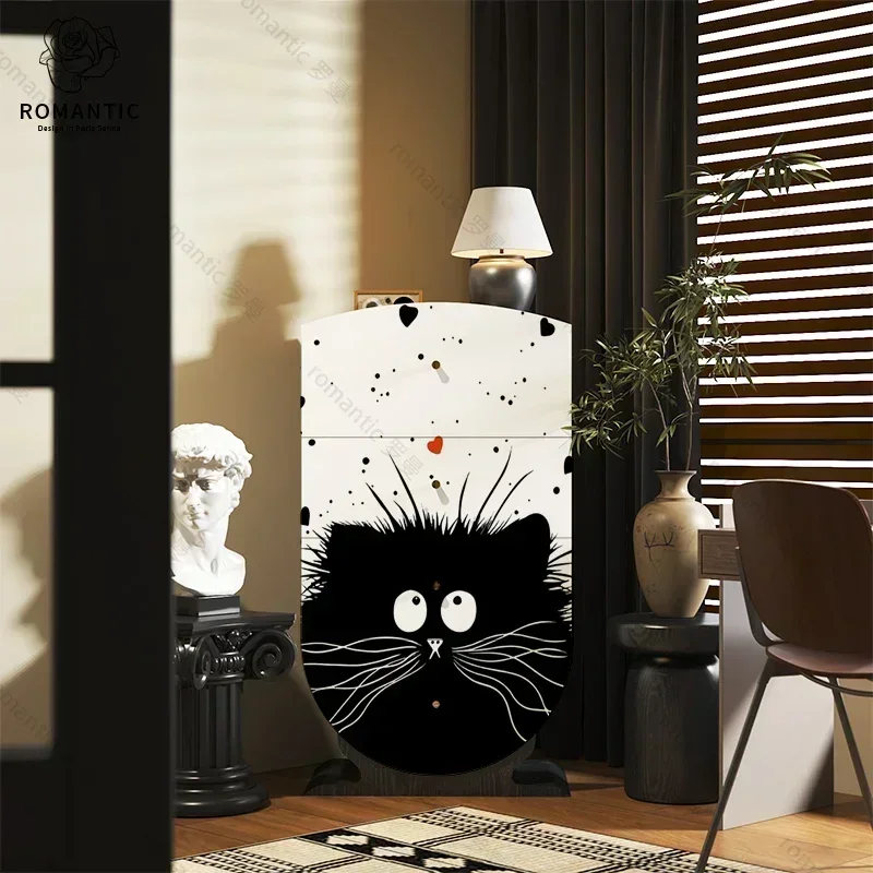 cat lacquer painting decorative cabinet solid wood four chest cabinet bedroom bedside cabinet integrated against the wall