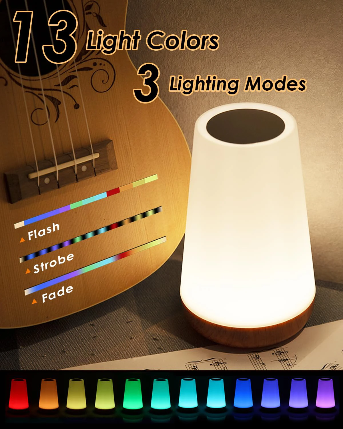 13 RGB Colors LED Night Light for Children Baby Bedroom Decoration Dimmable Touch Lamp Portable Rechargeable Bedside Table Lamp