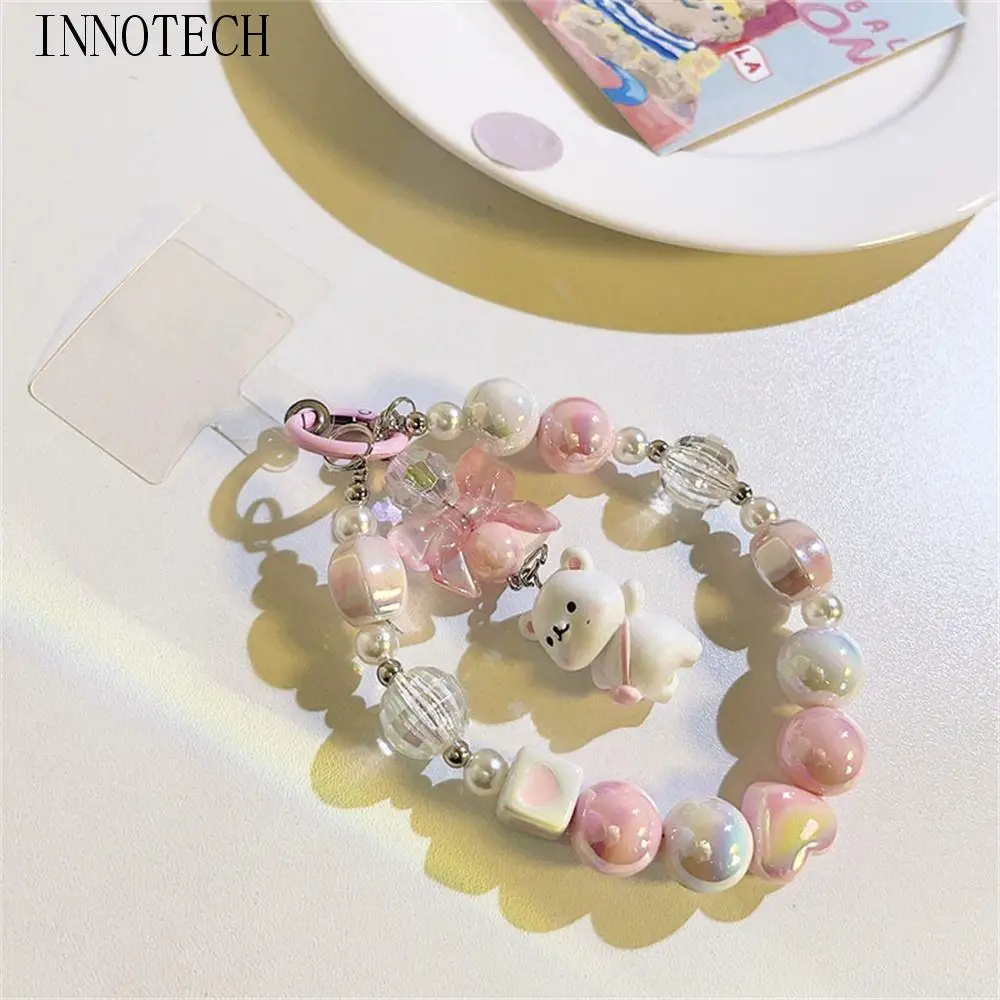 

Ремешок для мобильного телефона с мультяшным медведем, бусины «Любовь», бусины против падения, цепочка для телефона, подвесной ремешок на запястье, ремешок для мобильного телефона, подвесной шнур