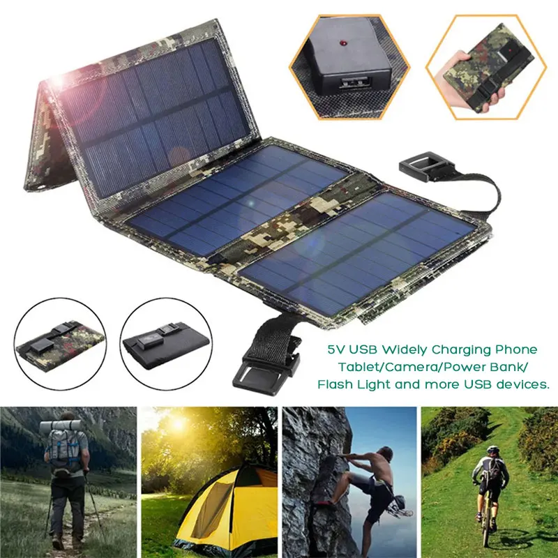 Foldable Portable Solar Panel Charger 10W 5V USB Charging Port for iPhone iPad Samsung Huawei Honor Xiaomi OnePlus Google