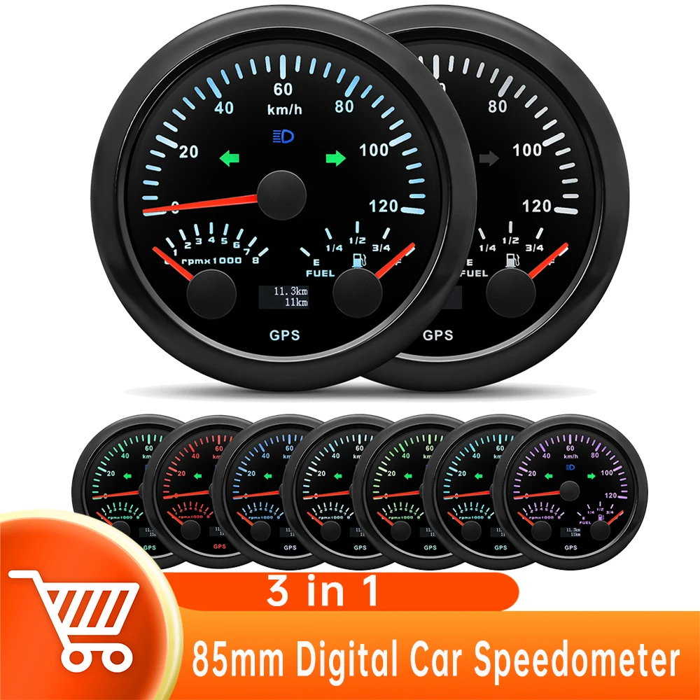 

3 in 1 Gauge Speedometer Tachometer Fuel Gauge with GPS Cable 7 Color Backlight Waterproof Boat Auto Truck Gauge 12V 24V