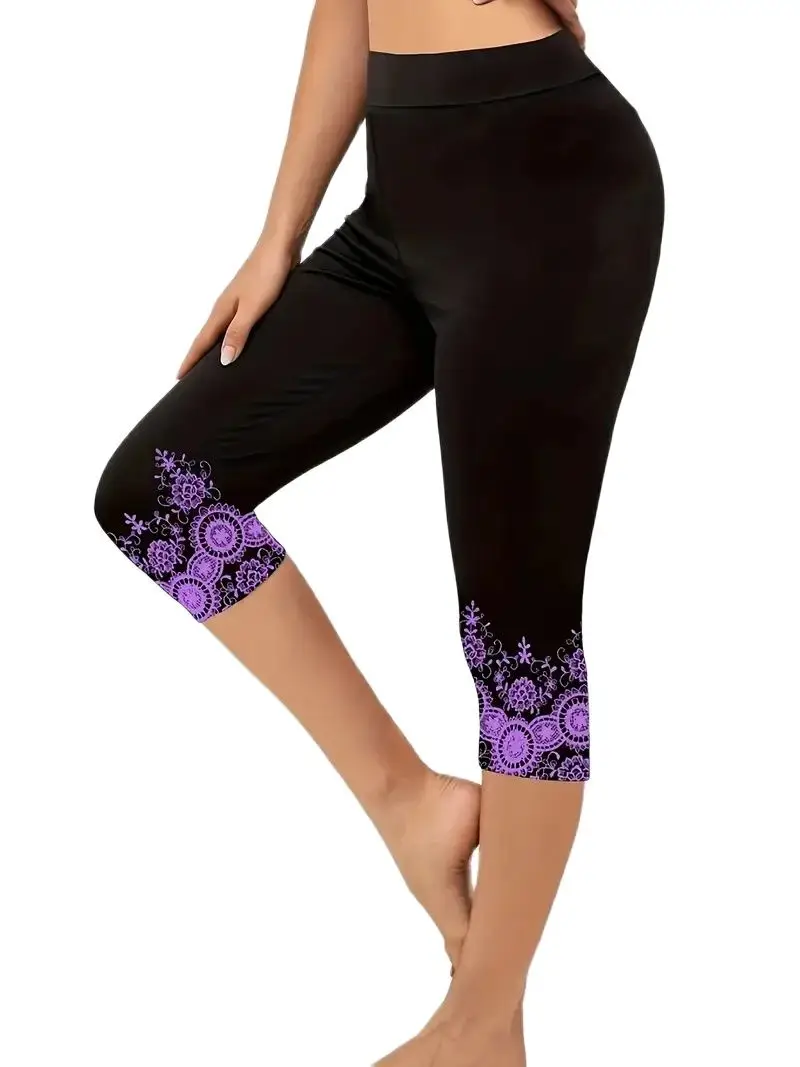 Print elastic elastic waist slim-fit leggings casual women\'s capri pants