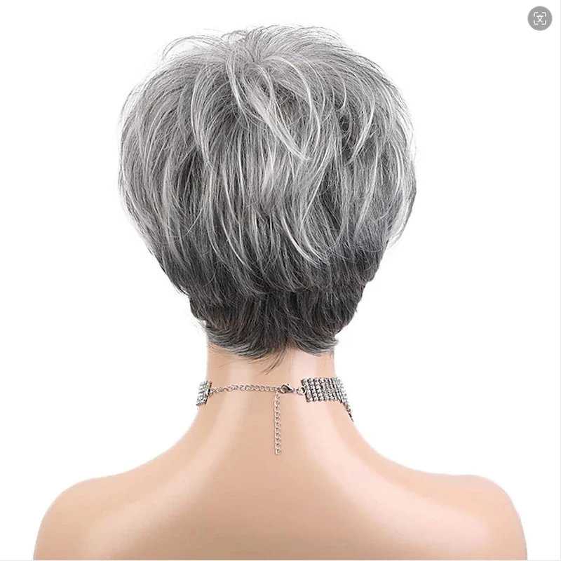 HAIRJOY Synthetic Hair Short Curly Pixie Cut Wigs for Women Pretty Short Gray Wigs Easy Care Wigs