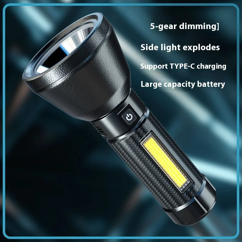 

USB Rechargeable LED Flashlight with COB Side Light Super Bright Outdoor Portable Lamp Waterproof Torch Outdoor Household
